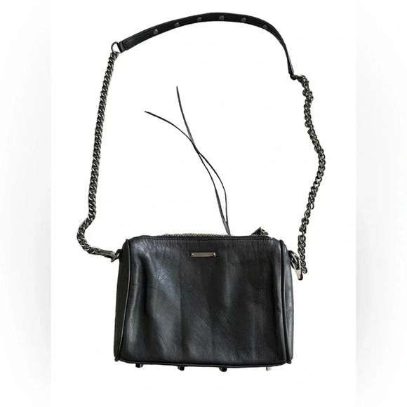 Rebecca Minkoff Black Leather Moto Crossbody Bag with Chain Strap - Picture 1 of 8